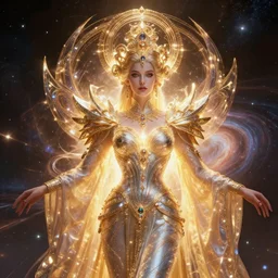 portrait of the powerful empress of the solar system in the style of anna dittmann and in the style of donato giancola. glowing, ornate and intricate, stunning, dynamic lighting, ultrafine and hyperdetailed.