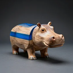 award - winning photo, a photo of a model hippo made of repurposed elm wood composite mixed with straight lines blue epoxy resin, studio zeiss 1 5 0 mm f 2. 8 hasselblad, epoxy resin, dramatic lighting, subject centered in photo, wood