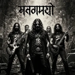 album art in Devanagari script for a post contemporary death metal grunge Hindi Rock band