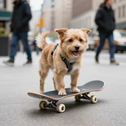 photo of a dog skateboarding in NYC , realistic , 4k