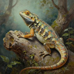 detailed 3 / 4 oil painting of a lizard alchemist