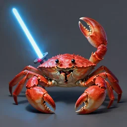 a crab with light - saber claws, by greg rutkowski, bucha