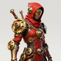 Portrait of a steampunk sci-fi cyborg ninja, third person, D&D, sci-fi fantasy, cogs:-1000, hoses:-1000, intricate, red and gold, highly detailed, art by Range Murata, highly detailed, 3d, octane render, bright colors, digital painting, trending on artstation, sharp focus, illustration style of Stanley Artgerm,