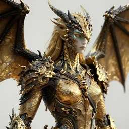 complex 3 d render of a the witcher, gold and black, dragon cyborg, 1 5 0 mm, beautiful natural soft light, rim light, gold fractal details, fine lace, anatomical, glass, facial muscles, elegant, ultra detailed, octane render