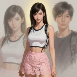 tifa lockhart in pastel pink lace skirt, portrait, illustration, rim light, top light, perfectly shaded, soft painting, art by ross tran, krenz cushart and wenjun lin
