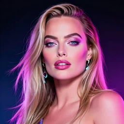 neon art of margot robbie, hyper detailed, award winning