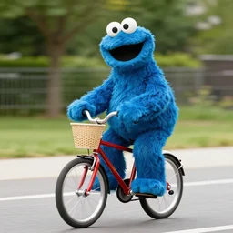 the cookie monster riding a bicycle