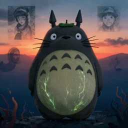 totoro, glowing veins subsurface scattering, deep sea, sunset, portrait by gerald brom, by mikhail vrubel, by peter elson, muted colors, extreme detail, trending on artstation, 8 k