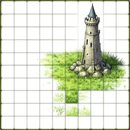 grass, ground, rock, wizard's tower, individual tiles from tileset, lineart
