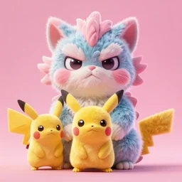 high quality 3 d render hyperrealist very cute pastel fluffy! grumpy gargoyle cat hybrid, vray smooth, in the style of detective pikachu, hannah yata charlie immer, dramatic pink light, low angle, uhd 8 k, sharp focus