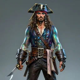 iridescent bodypaint on a swashbuckling space pirate, digital art