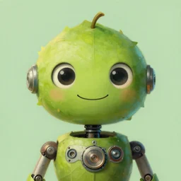 portrait of a clockwork leaf robot smiling, soft round whimsical digital illustration, art by Artgerm, painting by Albert Edelfelt, pale green background