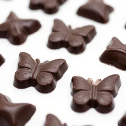 dark chocolates shaped like butterflies, macro photo