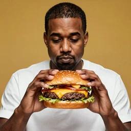 kanye west holding a giant cheeseburger