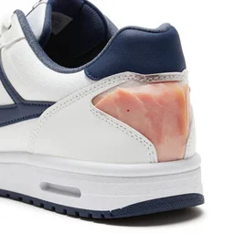 sports shoe, hidden compartment in the shoe heel, compartment contains lunch meat, product photo