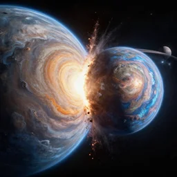 2 universes colliding with each other, 4K photo from space, photorealistic, high quality