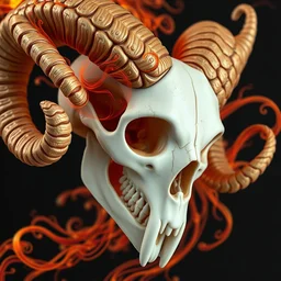 3 d classical japanese art close - up swirly human skull, skeleton ram skull portrait, necronomicon, jellyfish phoenix fire energy flow, highly detailed. by nastplas, hanna jaeun, jana heidersdorf, natalia evelyn bencicova