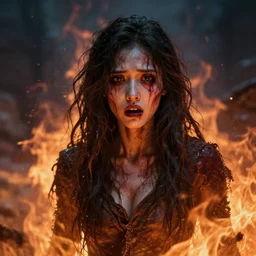 ocean fire, photorealistic fantasy portrait, artstation, hyper detailed, fear.