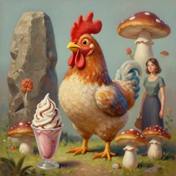 a hyper - detailed 3 d render like a oil painting of the 🐔🍧🍼🍄🗿👤🎨, surrealism!!!!! surreal concept art, lifelike, photorealistic, digital painting, aesthetic, smooth, sharp focus, artstation hd, by greg rutkowski, chris tulloch mccabe, valentina remenar and asher duran,