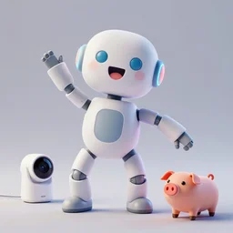 product photo of a futuristic happy surprised robot pet, asymmetric minimalistic cute, by artgerm and greg rutkowski and marc newson and zaha hadid, alphonse mucha, samsung apple webcam, matte glossy materials, flowing dancing pose. neon, otter puppy pig. three quarter view, volumetric light, detailed, octane render, midsommar