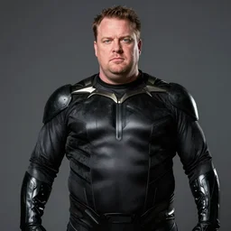 portrait photo of kevin smith wearing the black panther costume, fat, overweight