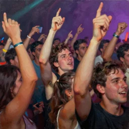 hell crowd party oil painting rave crisp hyperdatailed artistic colorful found footage