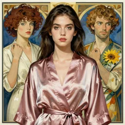 michia wearing a silk robe, digital painting, artstation, concept art, sharp focus, illustration, art by artgerm and greg rutkowski and alphonse mucha
