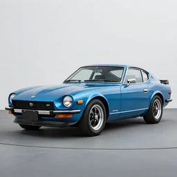 a photorealistic image of a blue 1975 Datsun 260Z