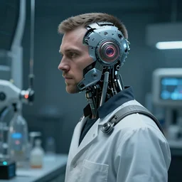 a laboratory operator man with cybernetic enhancements, scifi character portrait by greg rutkowski, craig mullins, cinematic lighting, dystopian scifi gear, profile picture, daytoner