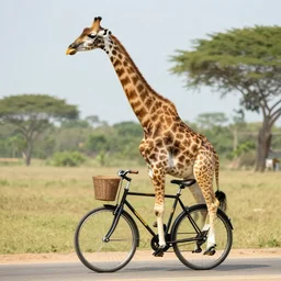 a giraffe riding a bike, realistic, kodak, photoreal