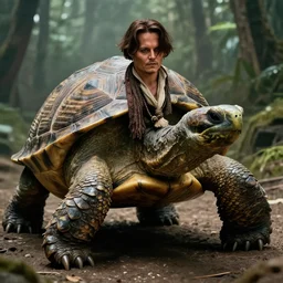 film still of ( ( ( ( ( ( ( johnny depp ) ) ) ) ) ) ) as an ancient!!!! tortoise!!!! human hybrid, scaly skin and shell in a fantasy movie