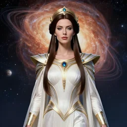 portrait of the powerful empress of the solar system in the style of bob eggleton and in the style of donato giancola. glowing, ornate and intricate, stunning, dynamic lighting, intricate and detailed.