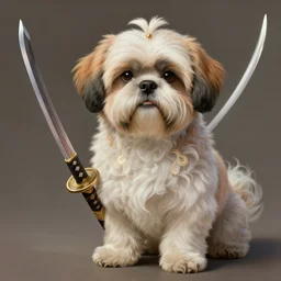 a anthropomorphic shih - tzu warrior, holding a beautiful katana, diffuse lighting, fantasy, intricate, elegant, highly detailed, lifelike, photorealistic, digital painting, artstation, illustration, concept art, smooth, sharp focus, naturalism, trending on byron's - muse, by greg rutkowski and greg staples and alphonse mucha