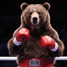 a human - like bear as a welterweight boxer winning from a knockout punch, high - res, photorealistic, photography