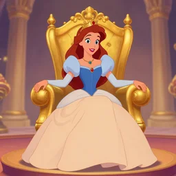 a princess on a golden throne, disney animation style, digital art