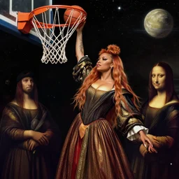 beautiful beautiful beautiful beautiful beautiful digital art of Doja Cat Doja Cat Doja Cat Doja Cat Doja Cat dunking basketball in outer space by Leonardo Da Vinci Leonardo Da Vinci Leonardo Da Vinci masterpiece masterpiece masterpiece