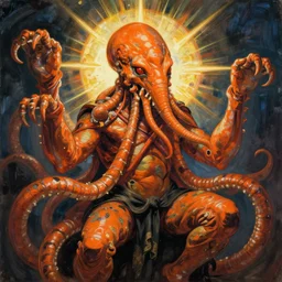 mythological portrait of orange cthulhu by greg rutkowski in the style of egon schiele