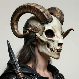 3 d goddess close - up profile portrait russian batman with ram skull. beautiful intricately detailed mask and weapon. artwork by giger and dali and beeple and greg rutkowski