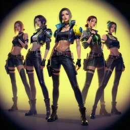 cyberpunk female character designs , Greg Rutkowski, trending on Artstation, 8K, ultra wide angle, pincushion lens effect