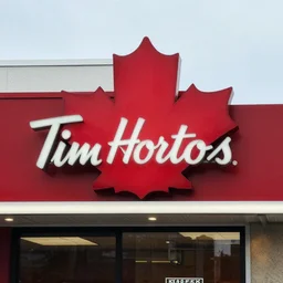 a photo of the tim hortons sign from far away, digital photography
