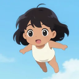 anime visual, full body portrait of a young black haired girl flying in the sky cute face by yoh yoshinari, katsura masakazu, dramatic lighting, dynamic pose, dynamic perspective, strong silhouette, ilya kuvshinov, moody, detailed