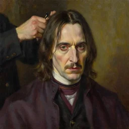 voldemort getting a haircut oil painting