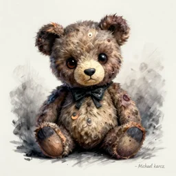 grunge drawing of a cute teddy bear by - michael karcz , in the style of corpse bride, loony toons style, horror themed, detailed, elegant, intricate