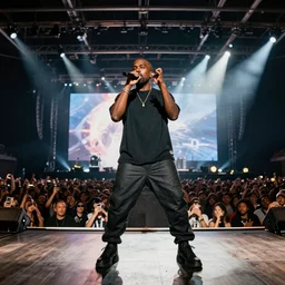kanye west performing a concert inside of an ikea