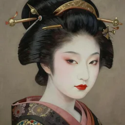 portrait of a beautiful japanese geisha, unusual beauty, esoteric, muted colors, head in focus, fantasy art, geisha aesthetics intricate, elegant, highly detailed, hyperrealistic painting, artstation, concept art, painterly, sharp focus, illustration, art by chie yoshii