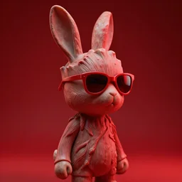 rabbit groot as marble statue, red sunglasses, in red background, soft red texture, red realistic 3 d render, high red lights, 4 k, high detailed photography red, 5 0 mm lens, rich red colors, smooth gradients, depth of field, cinematic, hyper realism, high detail, octane render, red lights, 8 k