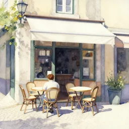abstract watercolor painting of first summer day, portuguese cafe, cinematic light, national romanticism by anders zorn