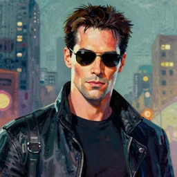 hero portrait shot of neo from'the martix'movie done in 1 9 6 0's comics style, impressionistic, colorful, digital art, oil paintings, watercolor