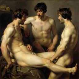 pre - raphaelite athletic males wearing headset by bouguereau