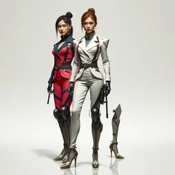 a digital concept art by artgerm and greg rutkowski and alphonse mucha. full body!! a high set geometric tailoring clothes. giorgio morandi color scheme. attractive people in hi - tech uniform. military leg mechanical exoskeleton!! long straps. metal belt. matte painting. octane render. hyper detailed